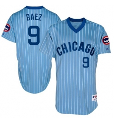 Men's Majestic Chicago Cubs #9 Javier Baez Replica Blue Cooperstown Throwback MLB Jersey