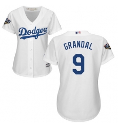Women's Majestic Los Angeles Dodgers #9 Yasmani Grandal Authentic White Home Cool Base 2018 World Series MLB Jersey