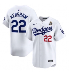 Men's Los Angeles Dodgers #22 Clayton Kershaw White 2024 World Series Home Limited Stitched Baseball Jersey