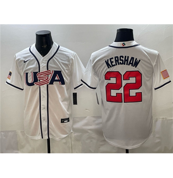 Men's USA Baseball #22 Clayton Kershaw White 2026 World Baseball Classic Home Stadium Stitched Jersey