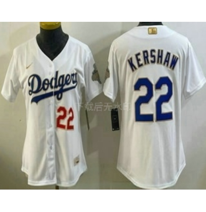Women's Los Angeles Dodgers #22 Clayton Kershaw White 2026 Gold Collection Stadium Jersey