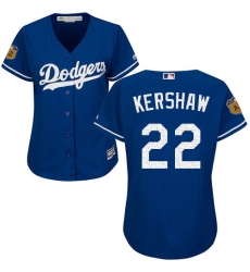 Women's Majestic Los Angeles Dodgers #22 Clayton Kershaw Authentic Royal Blue 2017 Spring Training Cool Base MLB Jersey