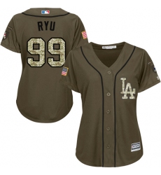 Women's Majestic Los Angeles Dodgers #99 Hyun-Jin Ryu Authentic Green Salute to Service MLB Jersey