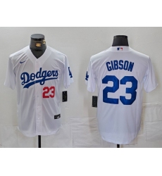 Men's Los Angeles Dodgers #23 Kirk Gibson Number White Cool Base Stitched Jersey