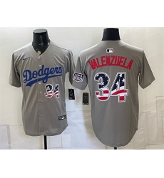 Men's Los Angeles Dodgers #34 Fernando Valenzuela Gray USA 250 Fourth of July Stitched Baseball Jersey