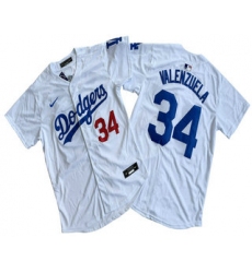 Men's Los Angeles Dodgers #34 Fernando Valenzuela Number White Limited Stitched Jersey