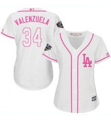 Women's Majestic Los Angeles Dodgers #34 Fernando Valenzuela Authentic White Fashion Cool Base 2018 World Series MLB Jersey