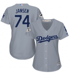 Women's Majestic Los Angeles Dodgers #74 Kenley Jansen Authentic Grey Road 2017 World Series Bound Cool Base MLB Jersey
