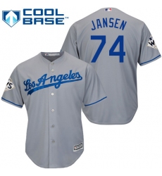 Youth Majestic Los Angeles Dodgers #74 Kenley Jansen Replica Grey Road 2017 World Series Bound Cool Base MLB Jersey