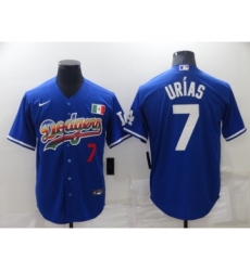 Men's Los Angeles Dodgers #7 Julio Urias Blue With Red Stitched MLB Cool Base Nike Fashion Jersey