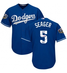 Men's Majestic Los Angeles Dodgers #5 Corey Seager Authentic Royal Blue Team Logo Fashion Cool Base 2018 World Series MLB Jersey