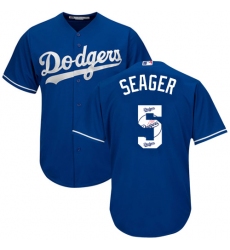 Men's Majestic Los Angeles Dodgers #5 Corey Seager Authentic Royal Blue Team Logo Fashion Cool Base MLB Jersey