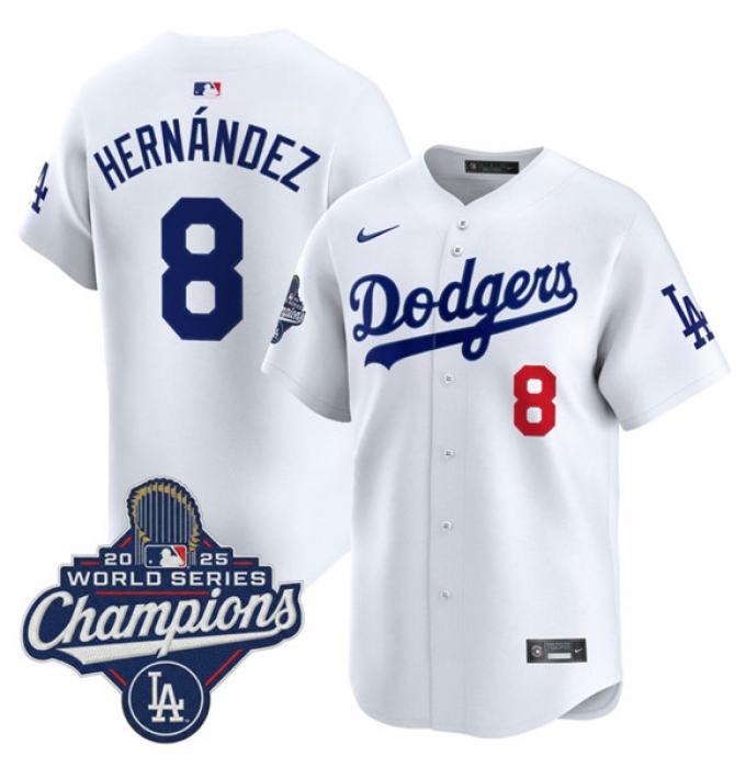 Men's Los Angeles Dodgers #8 Enrique Hernandez White 2025 Champions Stitched Baseball Jersey