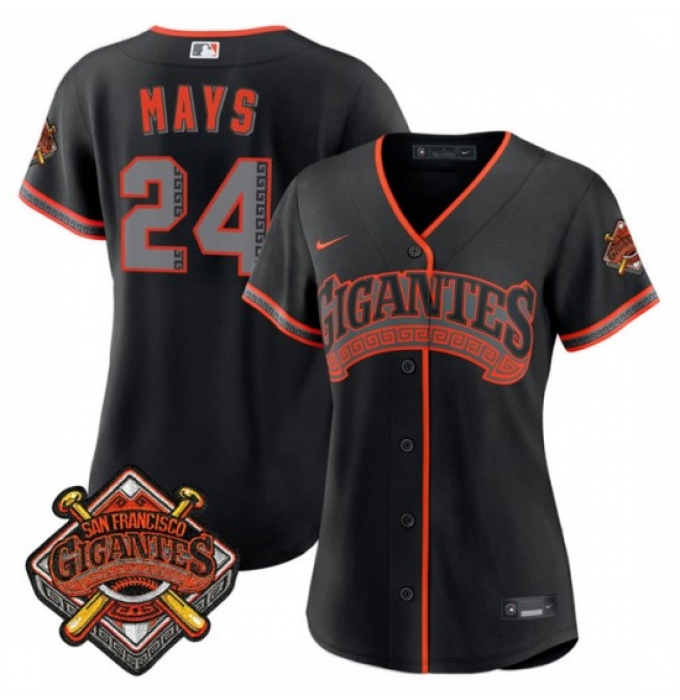 Women's San Francisco Giants #24 Willie Mays Black 2026 Alternate Stadium Stitched Baseball Jersey(Run Small)