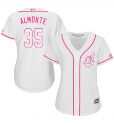Women's Majestic Cleveland Indians #35 Abraham Almonte Authentic White Fashion Cool Base MLB Jersey