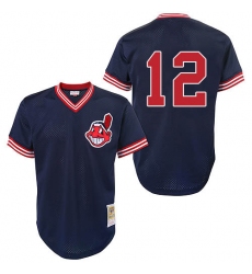 Men's Mitchell and Ness Cleveland Indians #12 Francisco Lindor Authentic Blue Throwback MLB Jersey