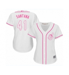 Women's Cleveland Indians #41 Carlos Santana Authentic White Fashion Cool Base Baseball Jersey