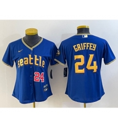 Women's Seattle Mariners #24 Ken Griffey Number Blue 2023 City Connect Cool Base Stitched Jersey