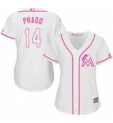 Women's Majestic Miami Marlins #14 Martin Prado Authentic White Fashion Cool Base MLB Jersey
