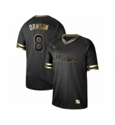 Men's Miami Marlins #8 Andre Dawson Authentic Black Gold Fashion Baseball Jersey