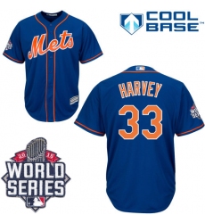Men's Majestic New York Mets #33 Matt Harvey Authentic Royal Blue Alternate Home Cool Base 2015 World Series MLB Jersey