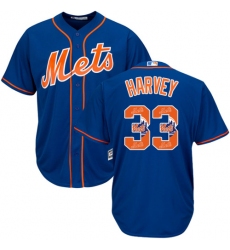 Men's Majestic New York Mets #33 Matt Harvey Authentic Royal Blue Team Logo Fashion Cool Base MLB Jersey