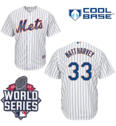 Youth Majestic New York Mets #33 Matt Harvey Authentic White Home Cool Base 2015 World Series MLB Jersey