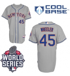 Men's Majestic New York Mets #45 Zack Wheeler Authentic Grey Road Cool Base 2015 World Series MLB Jersey