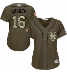 Women's Majestic New York Mets #16 Dwight Gooden Authentic Green Salute to Service MLB Jersey
