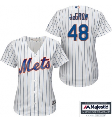 Women's Majestic New York Mets #48 Jacob deGrom Authentic White/Blue Strip MLB Jersey