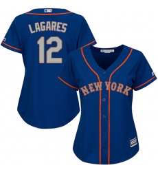 Women's Majestic New York Mets #12 Juan Lagares Authentic Royal Blue Alternate Road Cool Base MLB Jersey