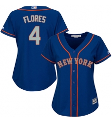 Women's Majestic New York Mets #4 Wilmer Flores Authentic Royal Blue Alternate Road Cool Base MLB Jersey
