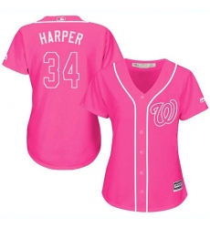 Women's Majestic Washington Nationals #34 Bryce Harper Replica Pink Fashion Cool Base MLB Jersey
