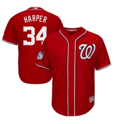 Youth Majestic Washington Nationals #34 Bryce Harper Authentic Scarlet 2017 Spring Training Cool Base MLB Jersey