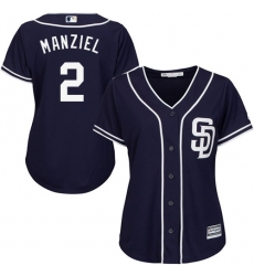 Women's Majestic San Diego Padres #2 Johnny Manziel Authentic Navy Blue Alternate 1 Cool Base MLB Jersey