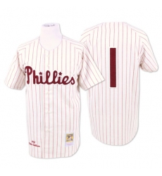 Men's Mitchell and Ness Philadelphia Phillies #1 Richie Ashburn Authentic White/Red Strip Throwback MLB Jersey