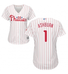 Women's Majestic Philadelphia Phillies #1 Richie Ashburn Authentic White/Red Strip Home Cool Base MLB Jersey