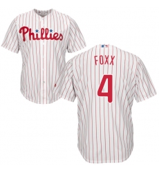 Youth Majestic Philadelphia Phillies #4 Jimmy Foxx Replica White/Red Strip Home Cool Base MLB Jersey