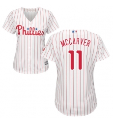 Women's Majestic Philadelphia Phillies #11 Tim McCarver Replica White/Red Strip Home Cool Base MLB Jersey