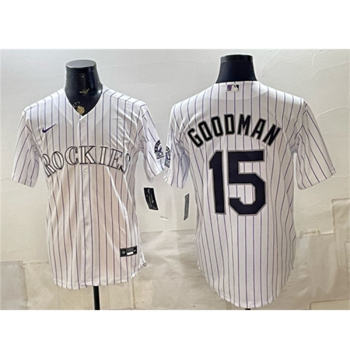Men's Colorado Rockies #15 Hunter Goodman White Home Stitched Baseball Jersey