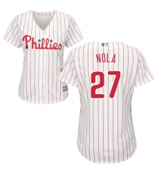 Women's Majestic Philadelphia Phillies #27 Aaron Nola Authentic White/Red Strip Home Cool Base MLB Jersey