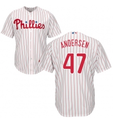 Men's Majestic Philadelphia Phillies #47 Larry Andersen Replica White/Red Strip Home Cool Base MLB Jersey