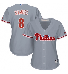 Women's Majestic Philadelphia Phillies #8 Juan Samuel Replica Grey Road Cool Base MLB Jersey