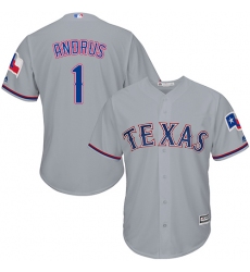 Youth Majestic Texas Rangers #1 Elvis Andrus Authentic Grey Road Cool Base MLB Jersey