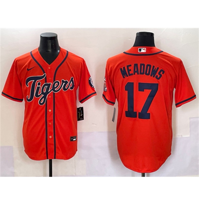 Men's Detroit Tigers #17 Parker Meadows Orange With Cool Base Stitched Baseball Jersey