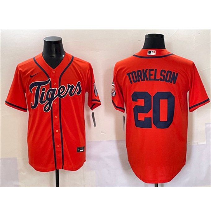 Men's Detroit Tigers #20 Spencer Torkelson Orange With Cool Base Stitched Baseball Jersey