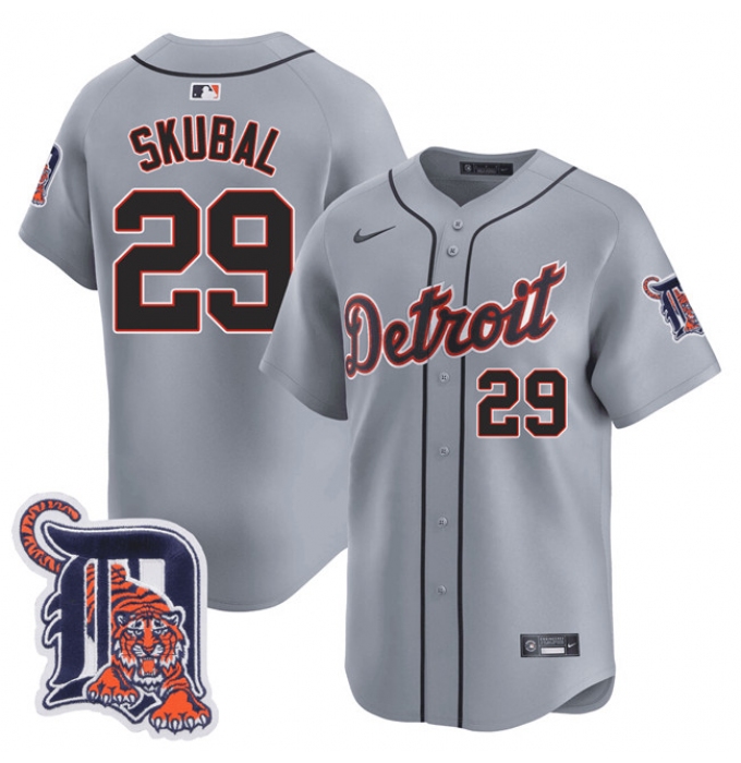 Men's Detroit Tigers #29 Tarik Skubal Gray Logo Vapor Premier Limited Stitched Baseball Jersey