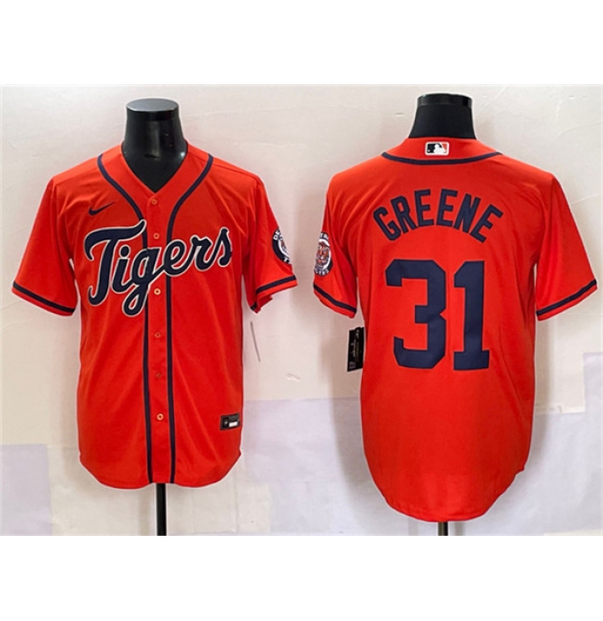 Men's Detroit Tigers #31 Riley Greene Orange With Cool Base Stitched Baseball Jersey