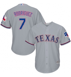 Youth Majestic Texas Rangers #7 Ivan Rodriguez Replica Grey Road Cool Base MLB Jersey
