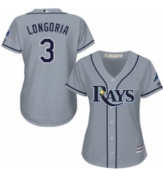 Women's Majestic Tampa Bay Rays #3 Evan Longoria Replica Grey Road Cool Base MLB Jersey